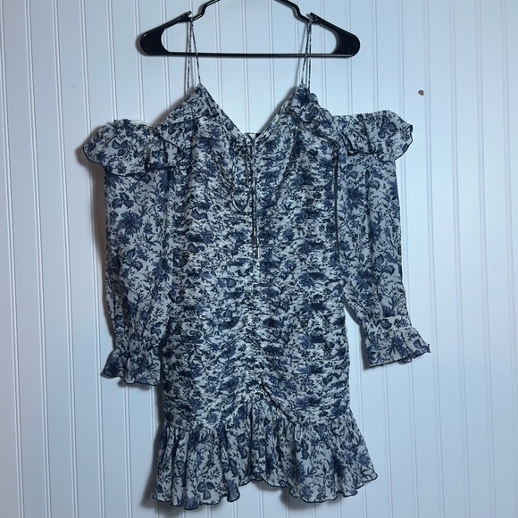 Robert Rodriguez "Carmen" silk-blend sheath dress M Long Sleeve Ruffle Floral - Picture 3 of 11